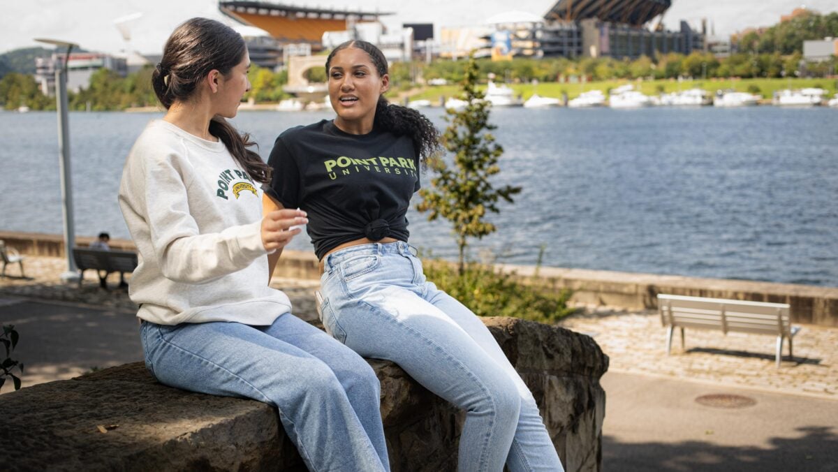 two point park university students hanging out outside
