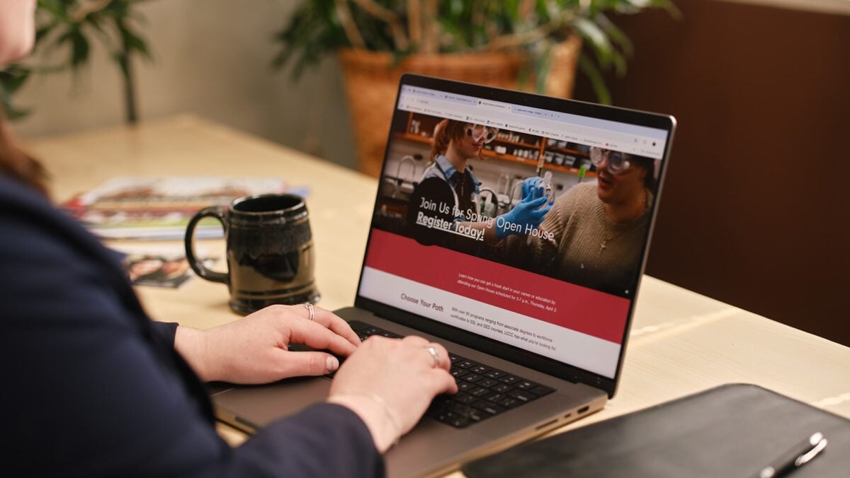 person viewing Lehigh Carbon Community College website on laptop